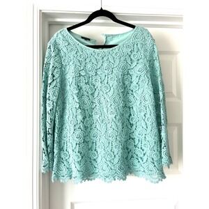 Talbots Lace 3/4 Semi-Sheer Sleeves Top in Mint Green 16‎